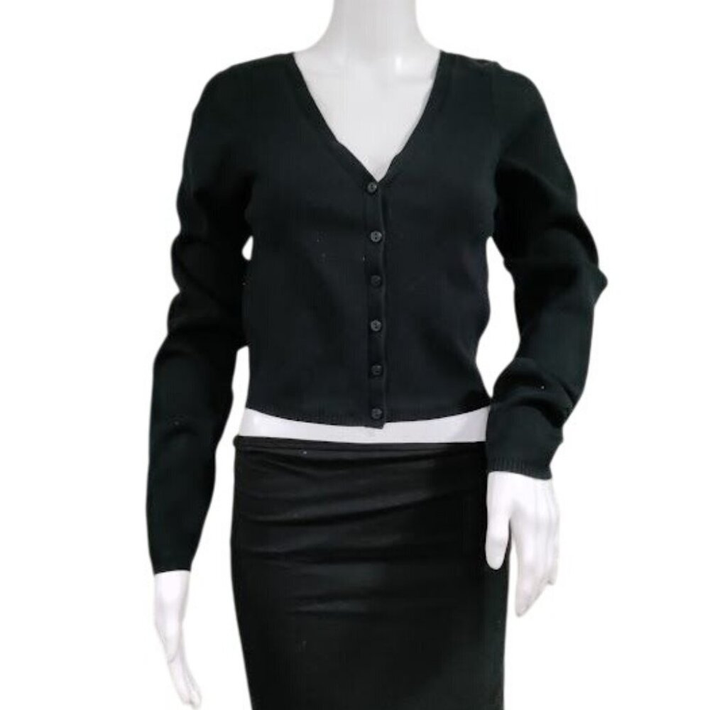 Urban Outfitters Black Cropped Cotton Blend Cardigan L - Picture 1 of 11